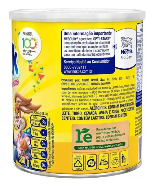 Chocolate Con Leche Nesquik Fresa Lata 380g Nestlé