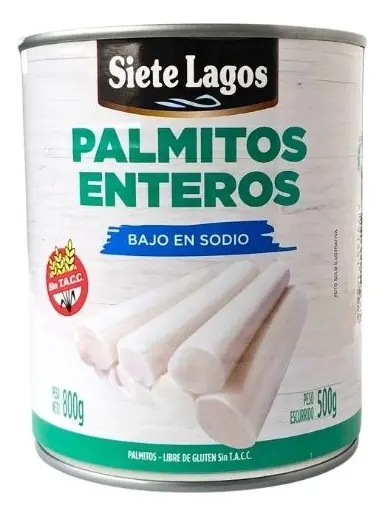 Palmitos Enteros Siete Lagos Bajo Sodio Sin Tacc X 800 G ECUADOR