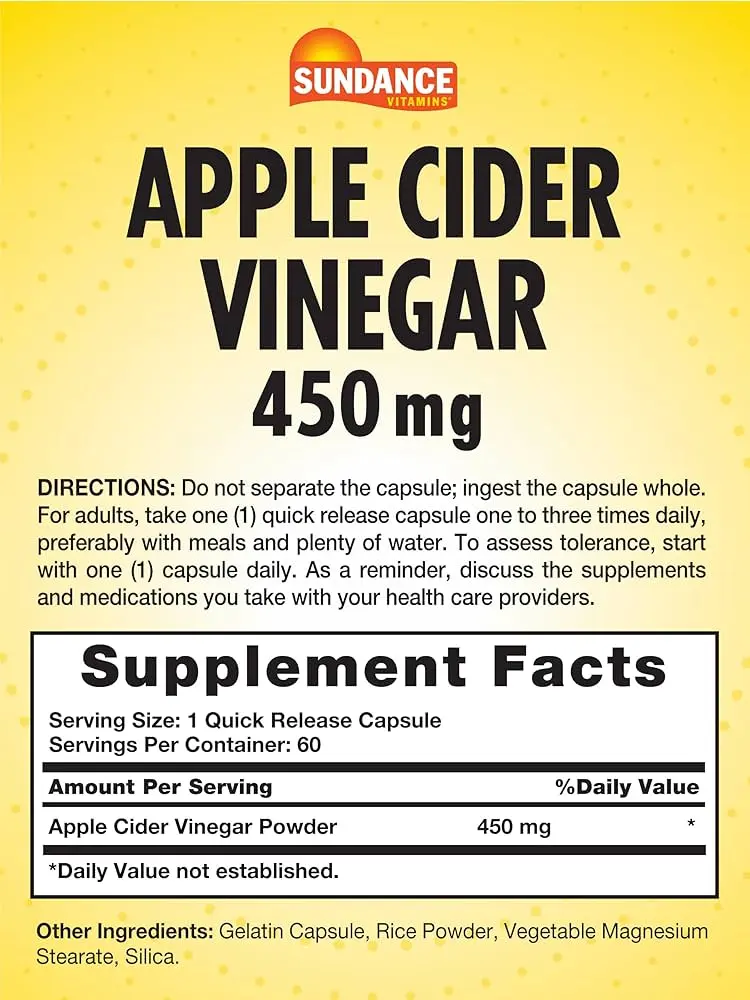 Vinagre De Sidra De Manzana 450mg Sundance X 60 Capsulas