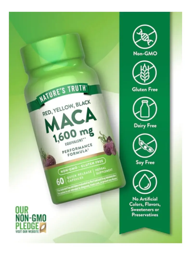 Maca Natures Truth 1600mg 60 Cápsulas Energizantes y Hormonales