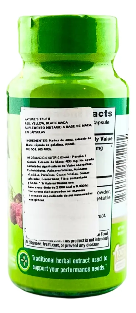 Maca Natures Truth 1600mg 60 Cápsulas Energizantes y Hormonales