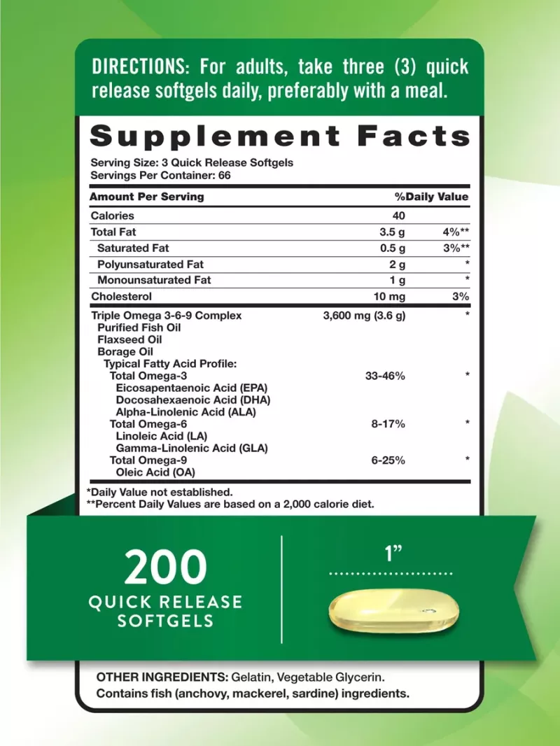 Omega 3 6 9 Triple 3600mg | 120 Cápsulas | Aceites De Pescad Sin Sabor