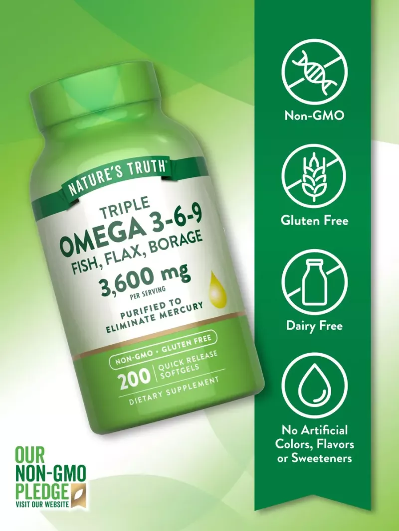 Omega 3 6 9 Triple 3600mg | 120 Cápsulas | Aceites De Pescad Sin Sabor