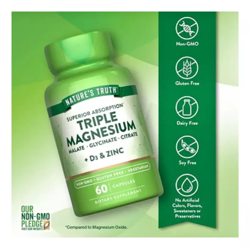Magnesio Triple Glicinato Natures Truth 60 Capsulas