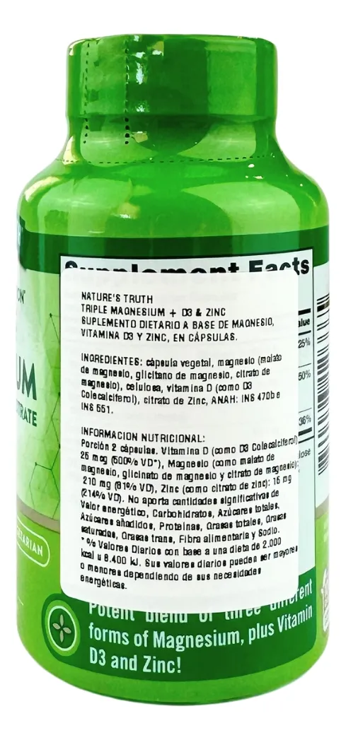 Magnesio Triple Glicinato Natures Truth 60 Capsulas