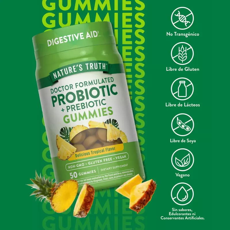 Probioticos Prebiotico Natures Truth 50 Gomitas Ananá
