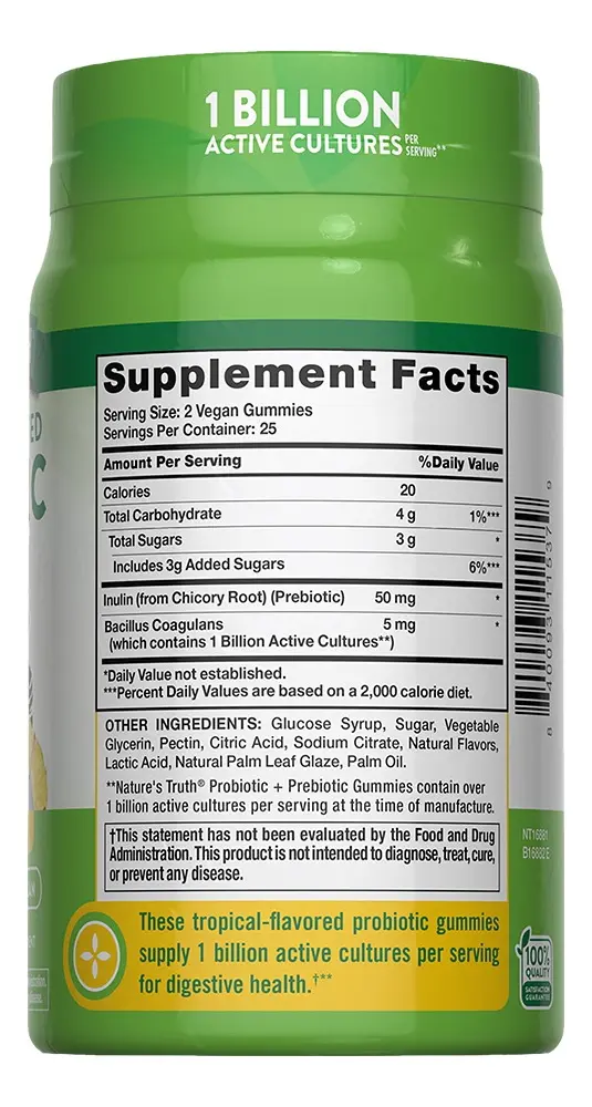 Probioticos Prebiotico Natures Truth 50 Gomitas Ananá