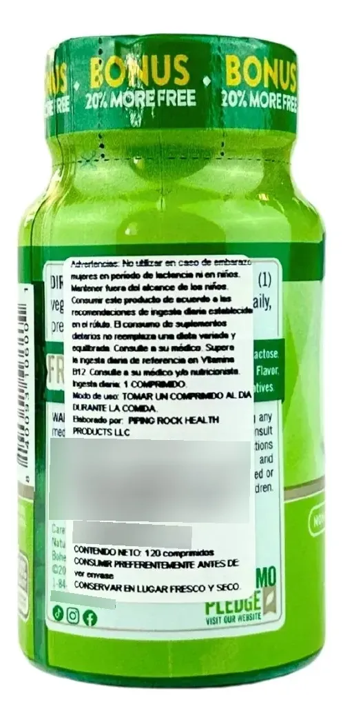 Vitamina B12 500 mcg Tabletas Nature's Truth Vegano Sin Sabor 120 Unid