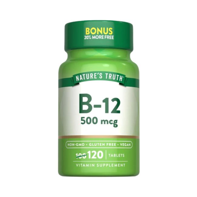 Vitamina B12 500 mcg Tabletas Nature's Truth Vegano Sin Sabor 120 Unid