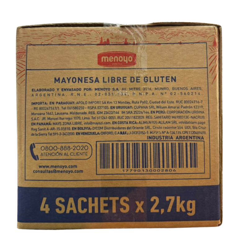 Mayonesa Menoyo Sin Tacc- Kosher Sachet 2.5 Kg X 4 Und