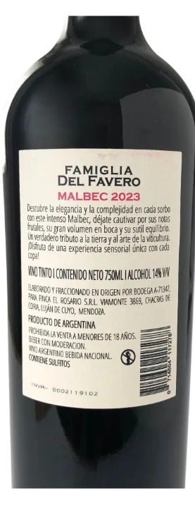 Vino Tinto Famiglia Del Favero Malbec 750 Ml 2023