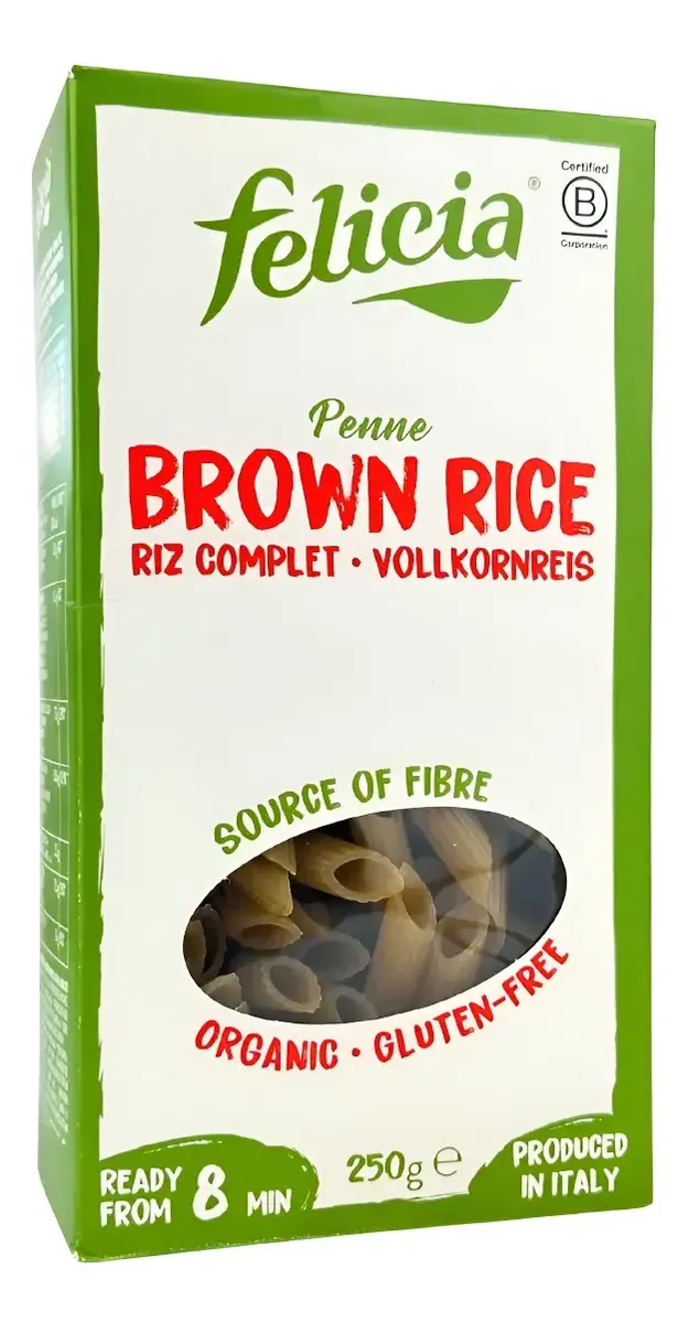 Fideos Penne Rigate Italiano De Arroz Integral Felicia 250g