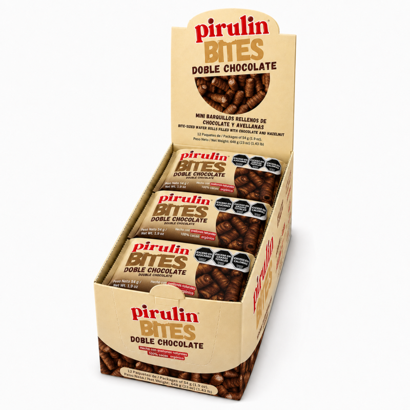 CAJA DE PIRULIN BITES DOBLE CHOCOLATE 54G X 48UNDS