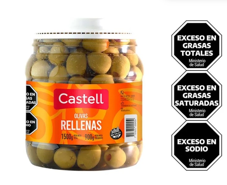 ACEITUNA VERDE RELLENA CASTELL 1500G PESO NETO 900G PESO ESCURRIDO