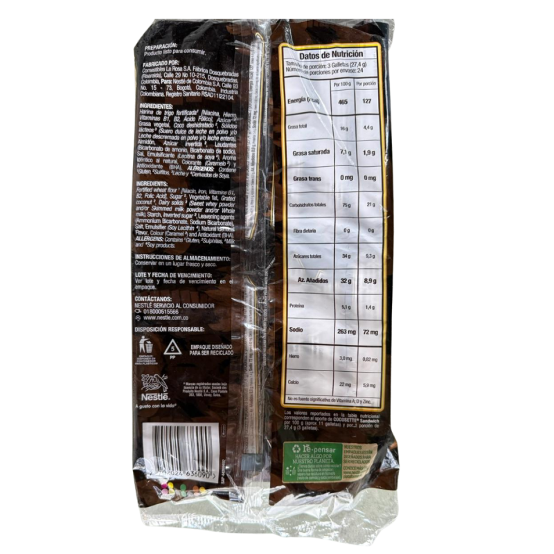 Cocosette Sandwich 1 paquete de 6 galletas c/u