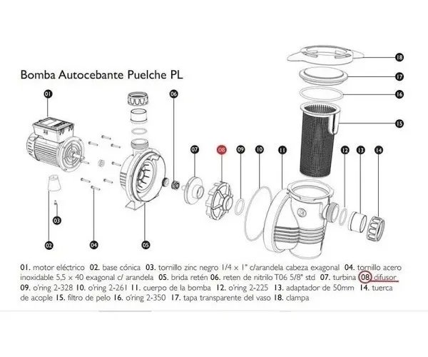 DIFUSOR PARA BOMBA AUTOCEBANTE PUELCHE LACUS PISCINA