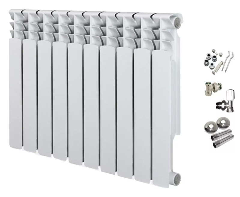 COMBO RADIADOR BIMETALICO BLANCO 500 REHAU X 8 ELEMENTOS + KIT COMPLETO