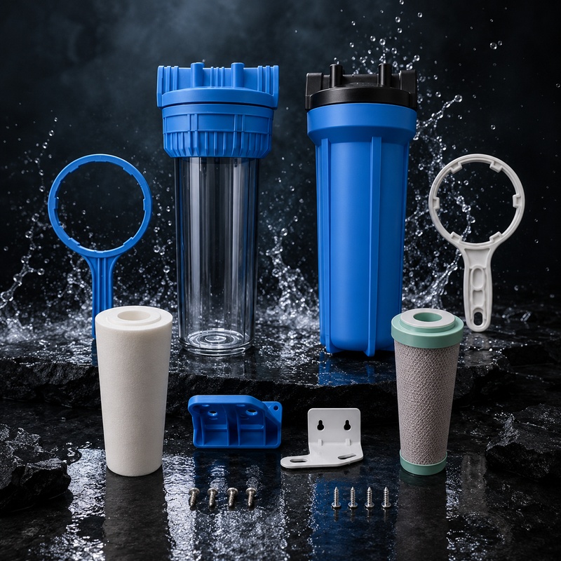 KIT BASICO DE TRATAMIENTO DE AGUA (CARCAZA TRANSPARENTE , AZUL , FILTRO DE SEDIMENTOS Y CARBON ACTIVADO)