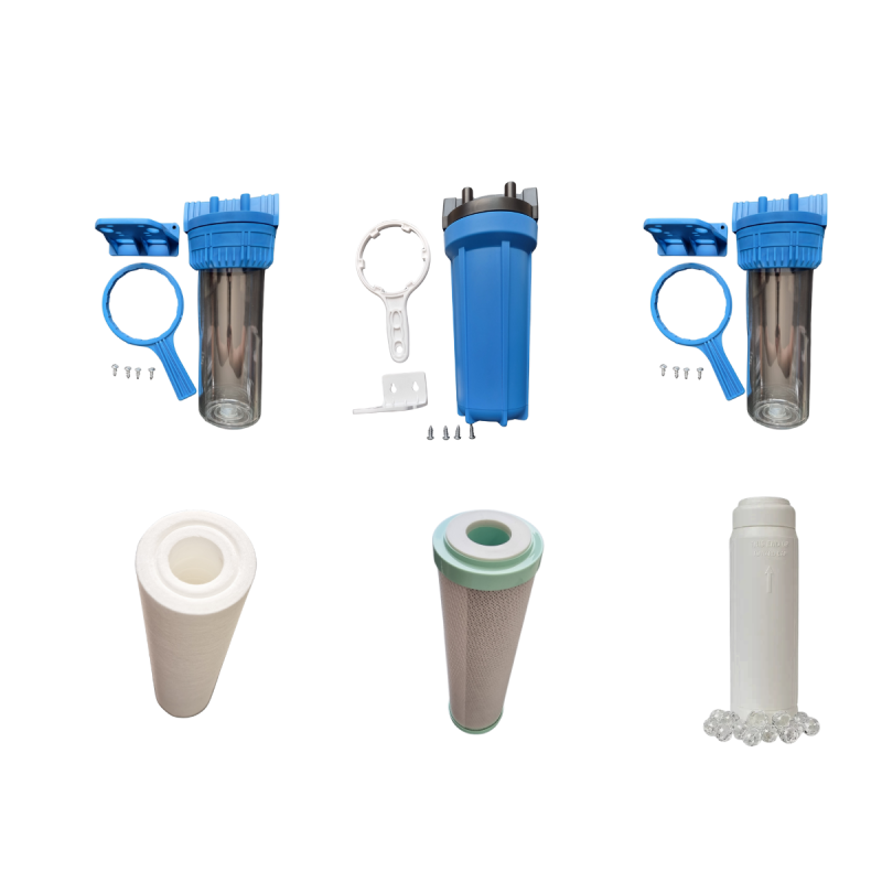 KIT COMPLETO DE TRATAMIENTO DE AGUA 3 ETAPAS (2 CARCAZA TRANSPARENTE , AZUL , FILTRO DE SEDIMENTOS, CARBON ACTIVADO Y POLIFOSFATO )