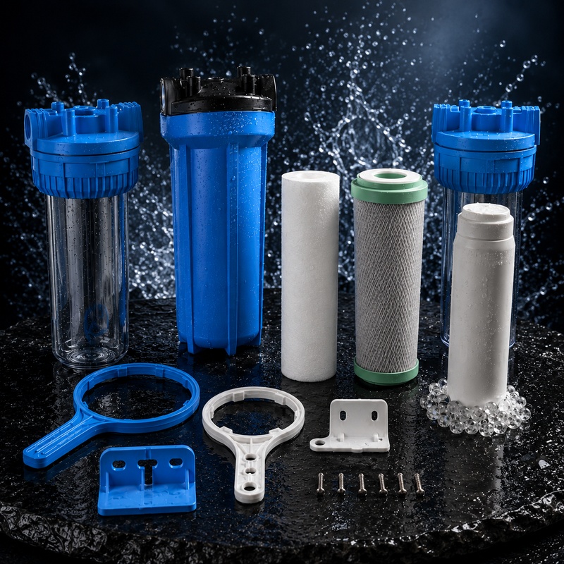 KIT COMPLETO DE TRATAMIENTO DE AGUA 3 ETAPAS (2 CARCAZA TRANSPARENTE , AZUL , FILTRO DE SEDIMENTOS, CARBON ACTIVADO Y POLIFOSFATO )