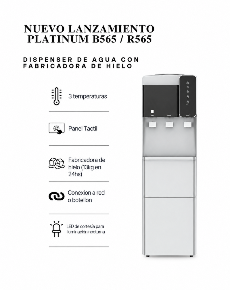 DISPENSER DE AGUA FRIO CALOR PLATINUM DIGITAL CON FABRICADORA DE HIELO