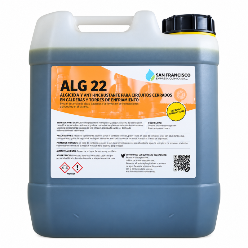 LIQUIDO ALGUICIDA Y ANTI INCRUSTACIONES PARA CIRCUITOS CERRADOS EN CALDERAS Y TORRES DE ENFRIAMIENTO X 5 LITROS
