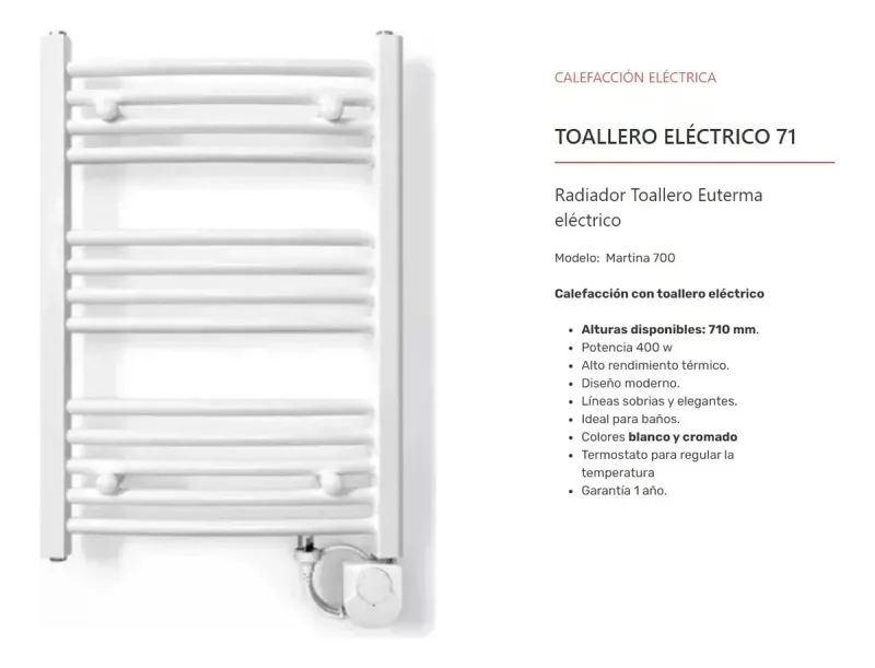 TOALLERO ELÉCTRICO MARTINA 71 BLANCO DERECHO