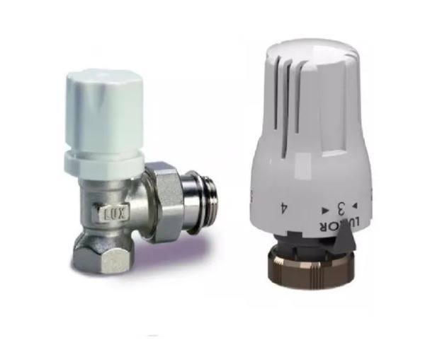 VALVULA ESCUADRA TERMOSTATICA DE 1/2 LUXOR ITALIANA CON CABEZAL PARA RADIADOR