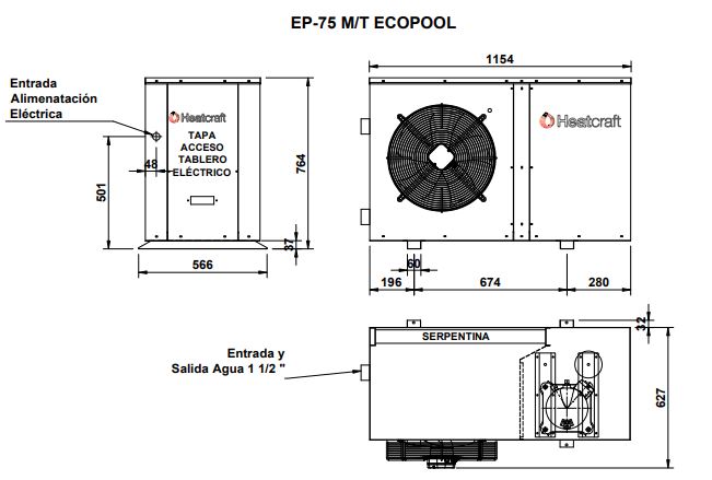 BOMBA DE CALOR HEATCRAFT EP-75M 17 KW 75 M3