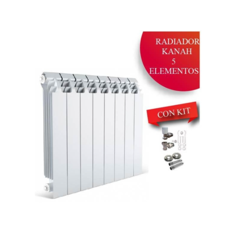 COMBO RADIADOR KANAH 500 X 5 ELEMENTOS + VALVULAS + NIPLE + ROSETA + BLISTER