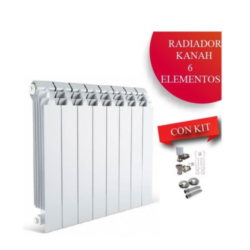 COMBO RADIADOR KANAH 500 X 6 ELEMENTOS + VALVULAS + NIPLE + ROSETA + BLISTER