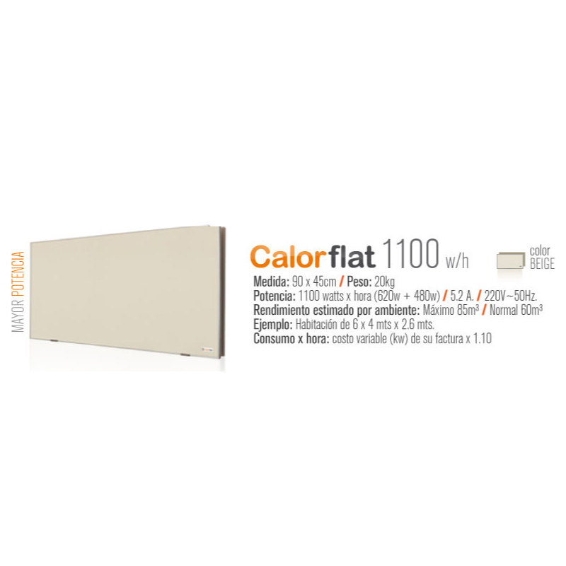 PANEL CALEFACTOR CALORFLAT DUO 1100W (620W+480W) BEIGE HORIZONTAL ELEGANCE