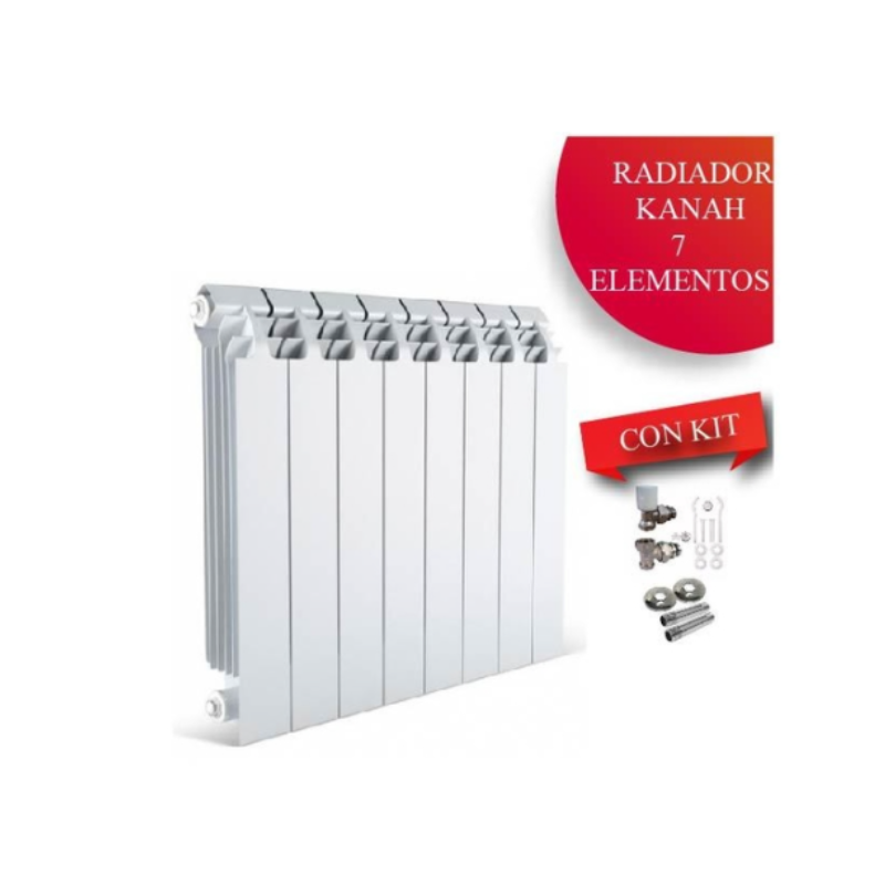 COMBO RADIADOR KANAH 500 X 7 ELEMENTOS + VALVULAS + NIPLE + ROSETA + BLISTER
