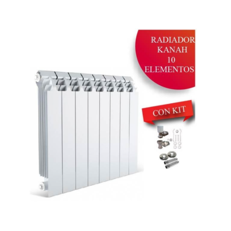COMBO RADIADOR KANAH 500 X 10 ELEMENTOS + VALVULAS + NIPLE + ROSETA + BLISTER