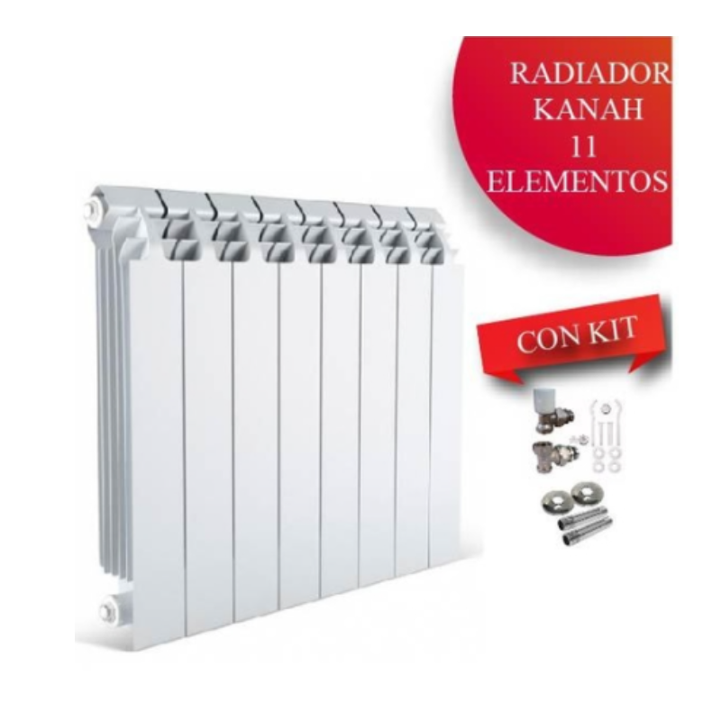 COMBO RADIADOR KANAH 500 X 11 ELEMENTOS + VALVULAS + NIPLE + ROSETA + BLISTER