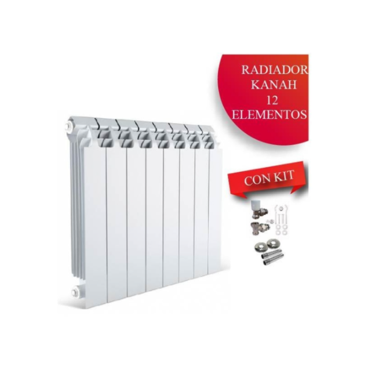 COMBO RADIADOR KANAH 500 X 12 ELEMENTOS + VALVULAS + NIPLE + ROSETA + BLISTER