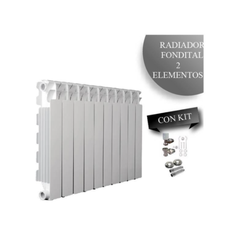COMBO RADIADOR FONDITAL 500 REHAU X 2 ELEMENTOS + VALVULAS + NIPLE + ROSETA + BLISTER