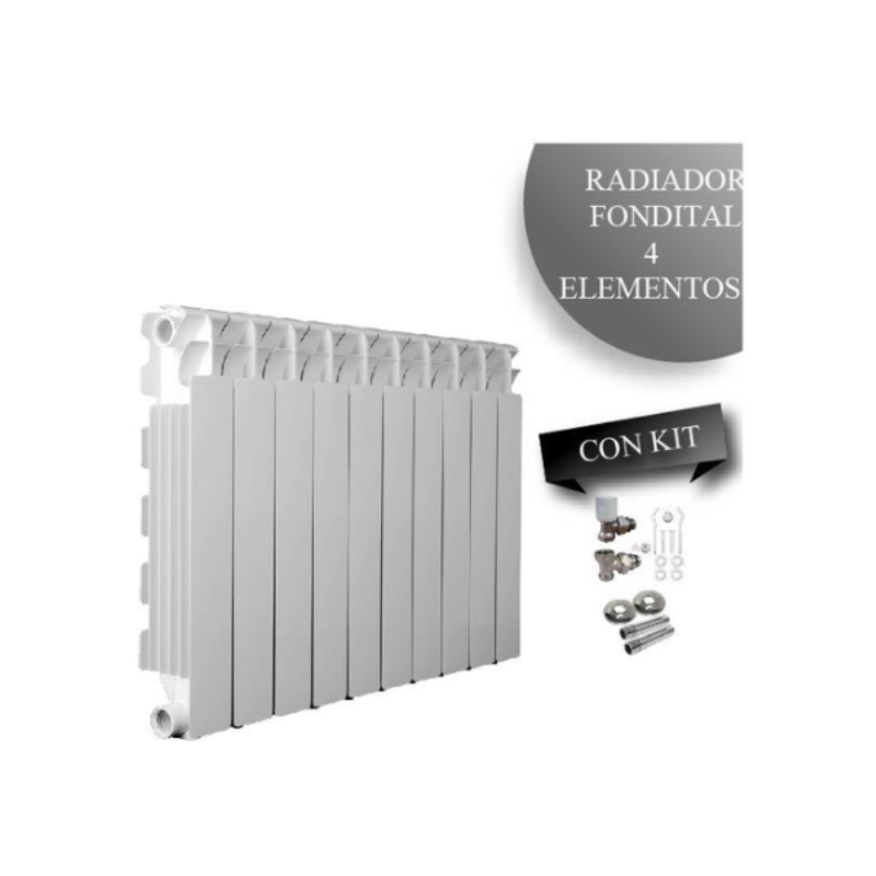 COMBO RADIADOR FONDITAL 500 REHAU X 4 ELEMENTOS + VALVULAS + NIPLE + ROSETA + BLISTER