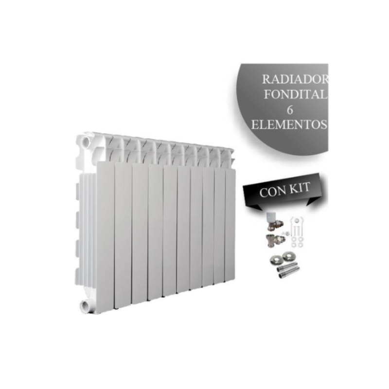 COMBO RADIADOR FONDITAL 500 REHAU X 6 ELEMENTOS + VALVULAS + NIPLE + ROSETA + BLISTER