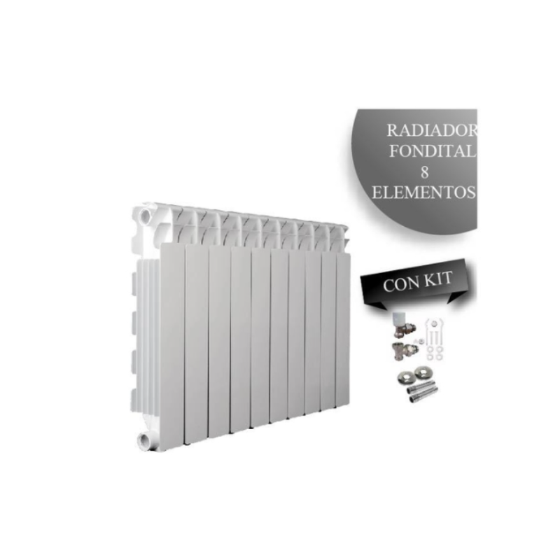 COMBO RADIADOR FONDITAL 500 REHAU X 8 ELEMENTOS + VALVULAS + NIPLE + ROSETA + BLISTER