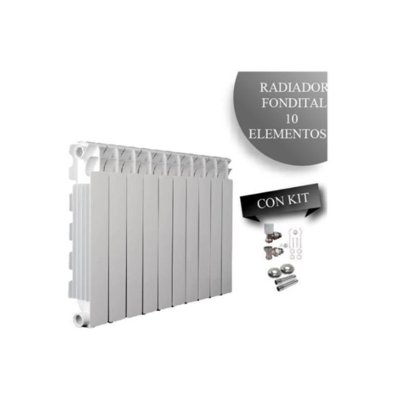 COMBO RADIADOR FONDITAL 500 REHAU X 10 ELEMENTOS + VALVULAS + NIPLE + ROSETA + BLISTER