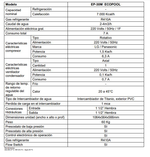 BOMBA DE CALOR HEATCRAFT EP-30M 8 KW 30 M3