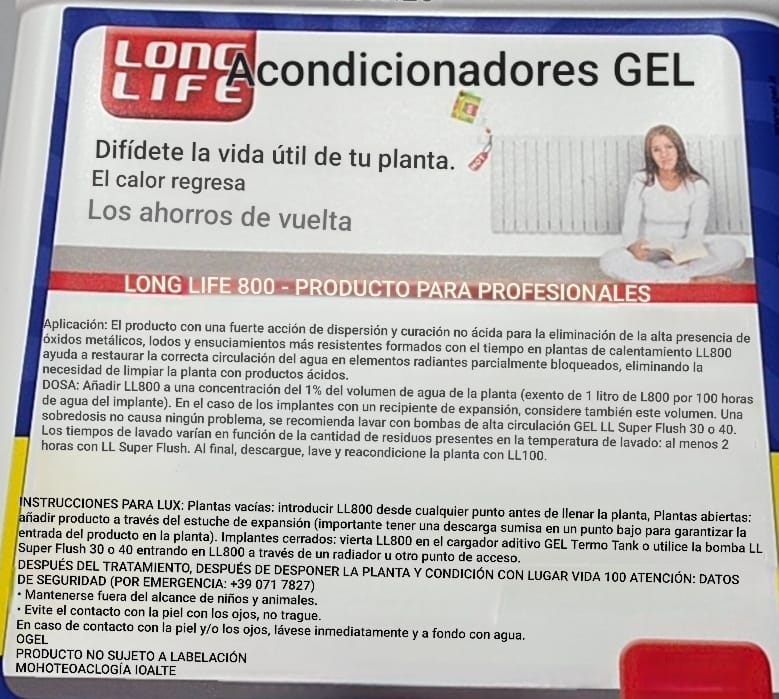 LIQUIDO DISPERSANTE Y LIMPIADOR ( LL800 ) 1 LITRO MARCA GEL para cañerias de calefaccion