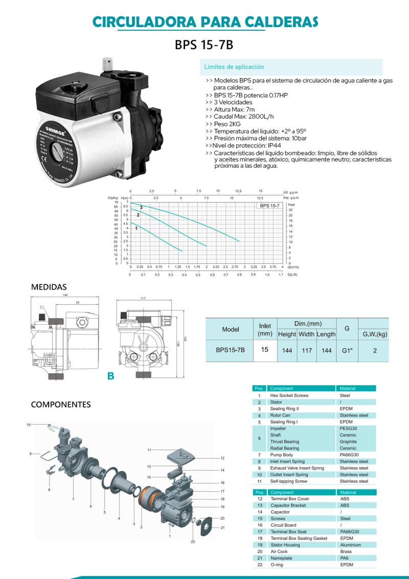 Bomba Shimge Cacao BPS 15-7B REEMPLAZA LA GRUNDFOS CACAO 15-70