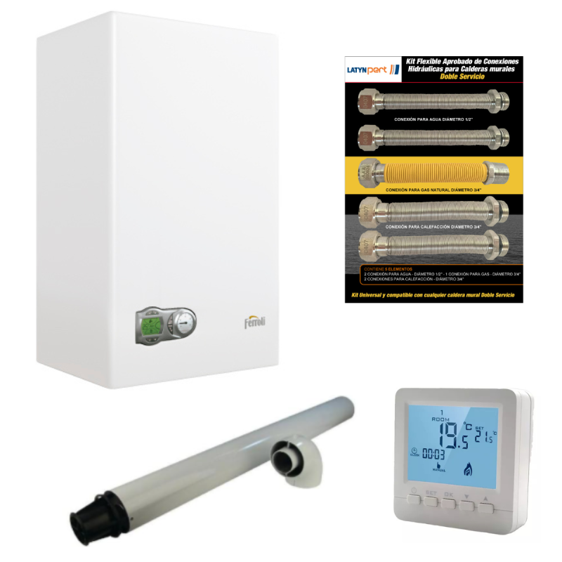 COMBO CALDERA FERROLI FORTUNA HF24 S/C (TERMOSTATO + FLEXIBLE)