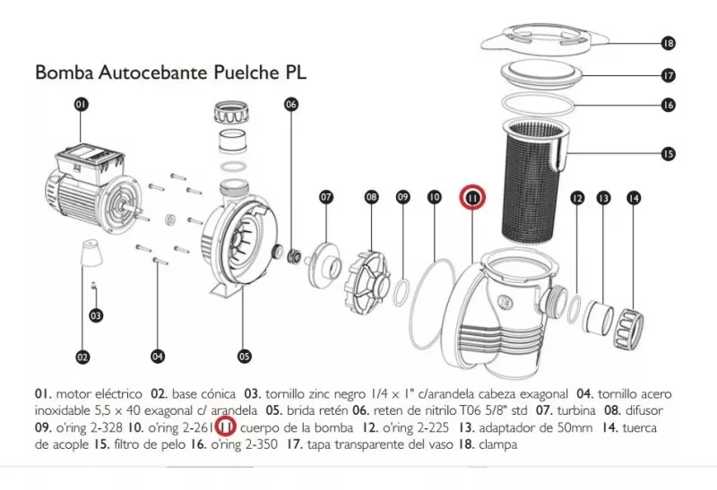 REPUESTO CUERPO DELANTERO BOMBA PL 33/50/75/100 LACUS