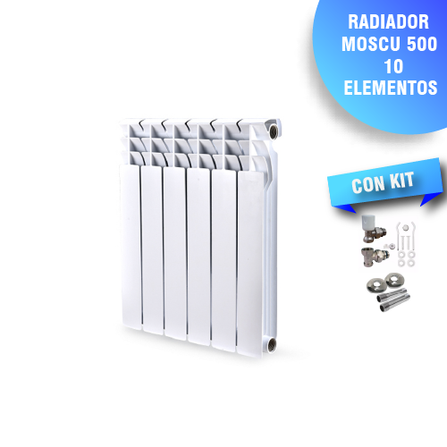 RADIADOR MOSCU 500 X 10 ELEMENTO + VALVULAS + NIPLE + ROSETA + BLISTER