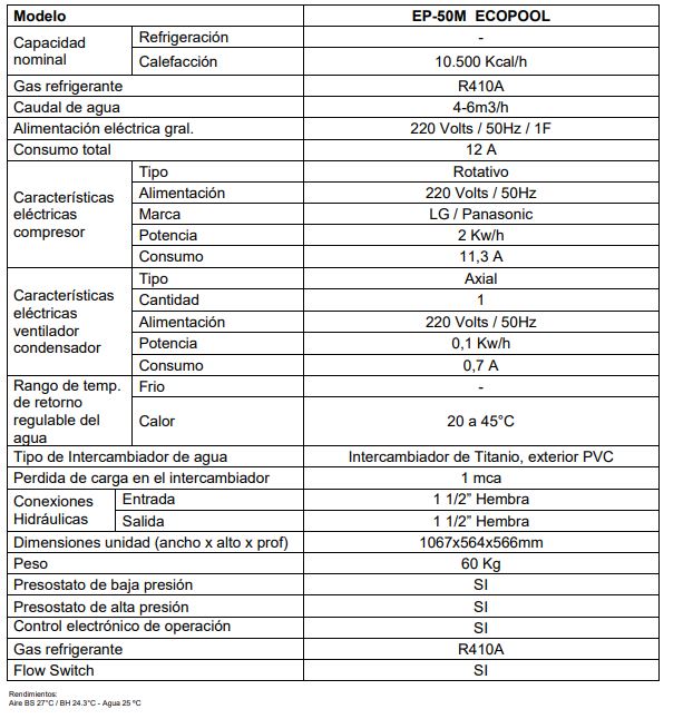 BOMBA DE CALOR HEATCRAFT EP-50M 12 KW 50 M3