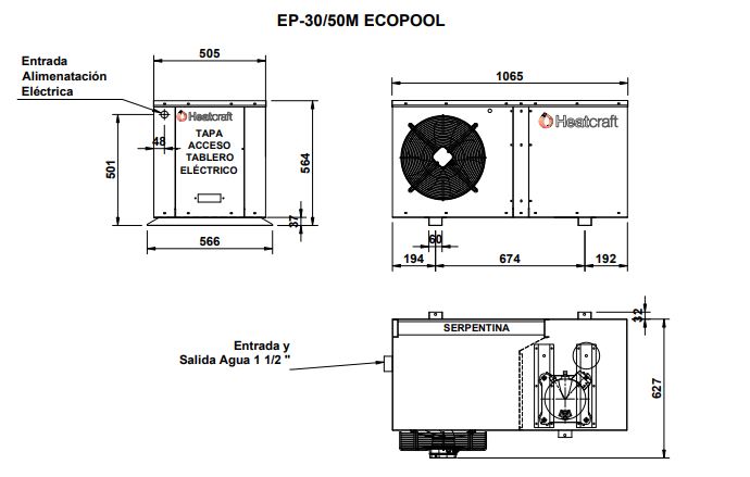 BOMBA DE CALOR HEATCRAFT EP-50M 12 KW 50 M3