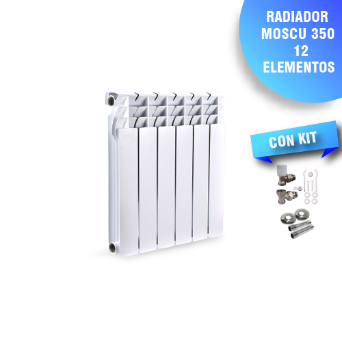 RADIADOR MOSCU 350 X 12 ELEMENTO + VALVULAS + NIPLE + ROSETA + BLISTER